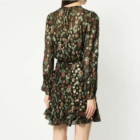 NWT VERONICA BEARD Black Gold Metallic Foil ROBIN Silk Ruched Mini Dress Size 2 - Picture 6 of 15